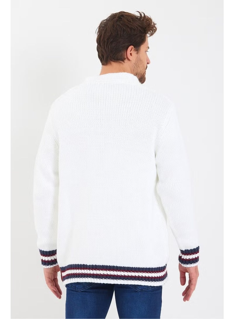 Cool Tarz Cool Style Men's White Embroidered Buttoned Knitwear CARDIGAN-TRZ3451R01S - Image 3